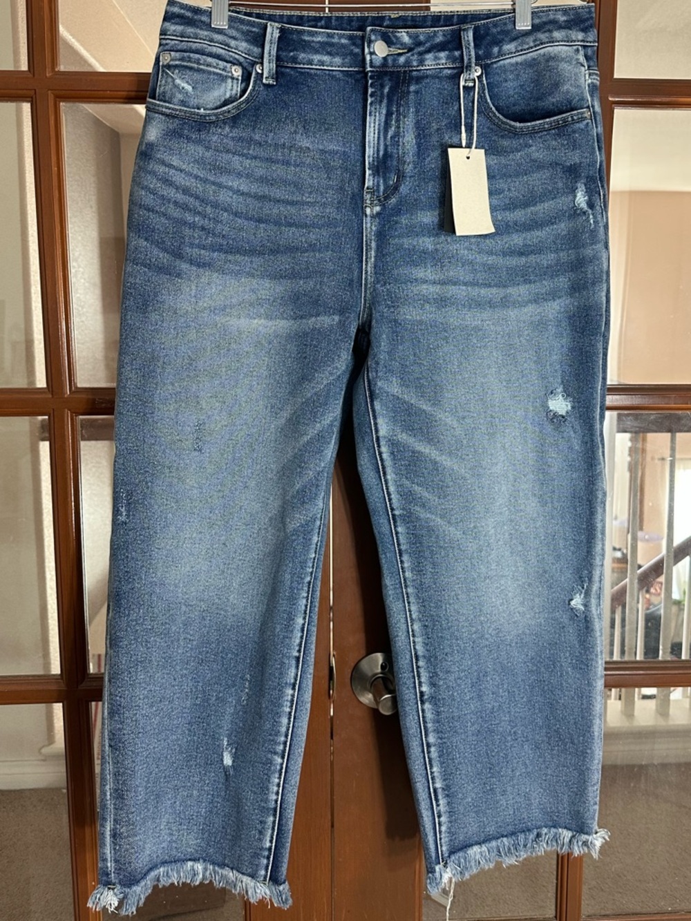 Women's Cropped Distressed Jeans - Blue